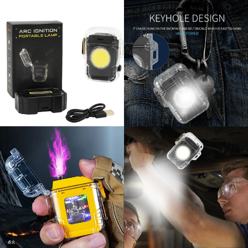 Mini linterna cuadrada con encendedor más estuche