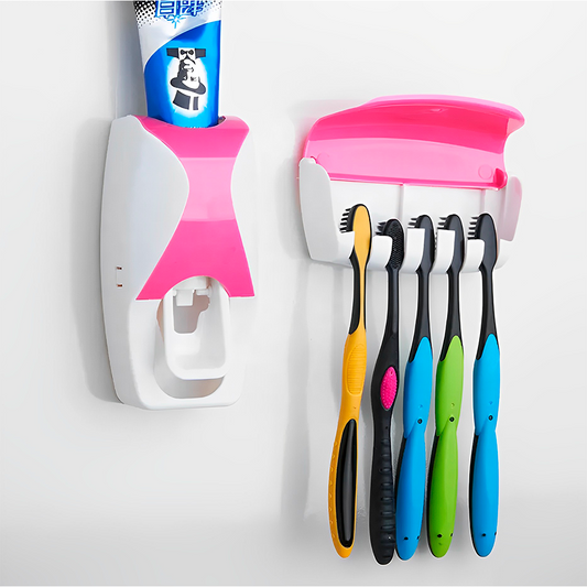 DISPENSADOR DE PASTA DENTAL CON PORTA CEPILLOS